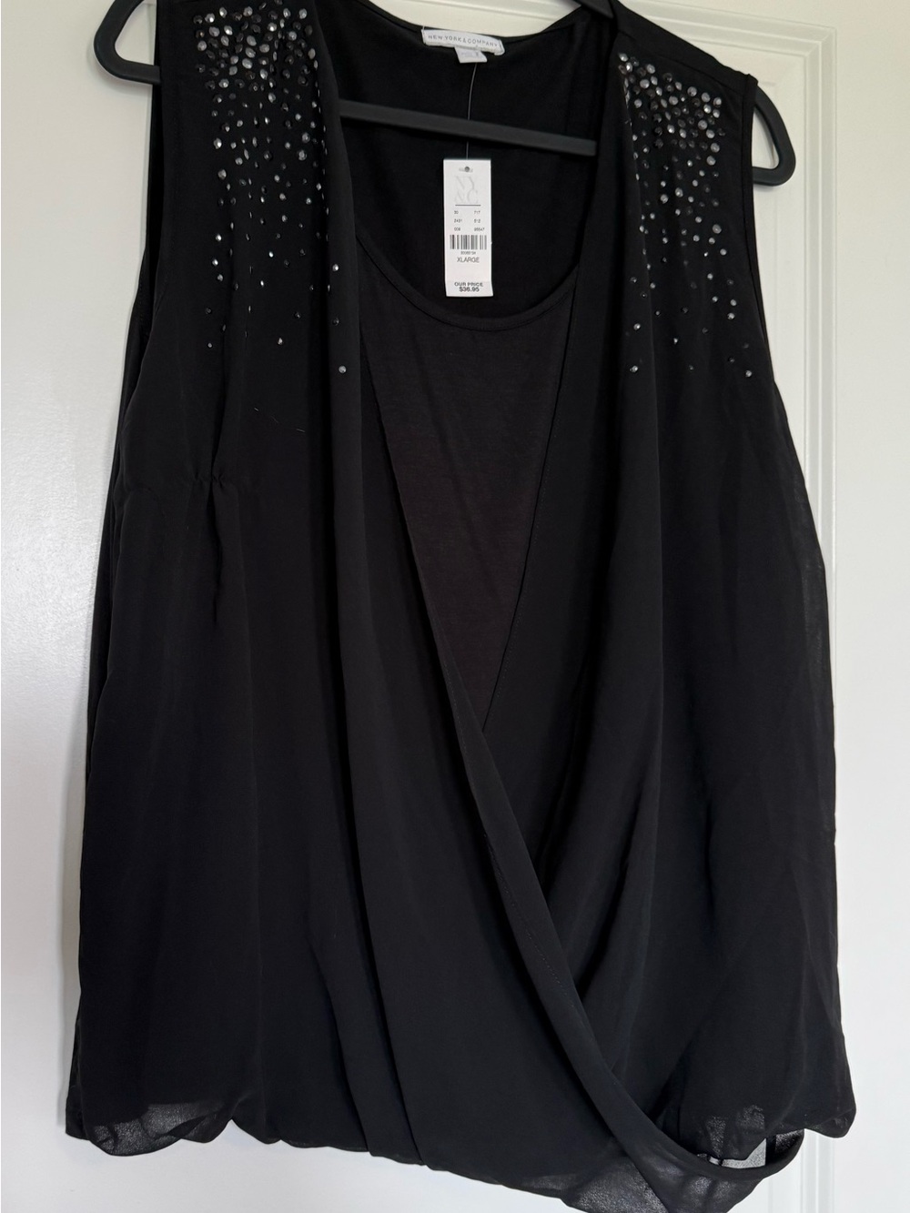 New York & Company Black Draped Beaded Sleeveless Camisole